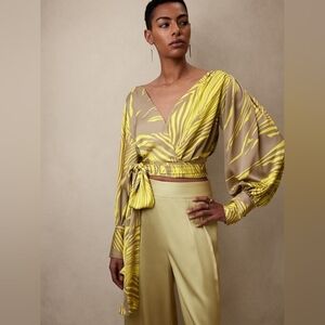 NWT Banana Republic Yellow Patterned Wrap Top